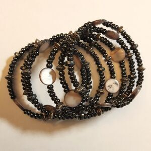 Made‎ By Melanie Memory Bracelet Black Gray Pewter